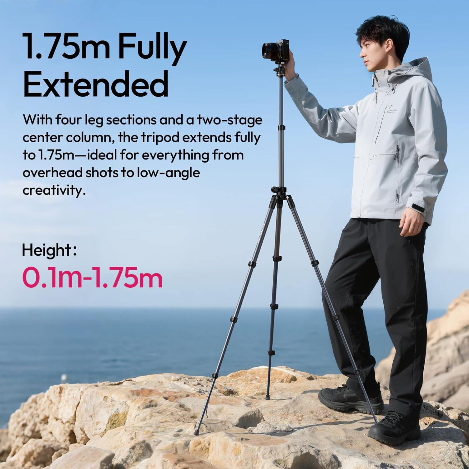 ULANZI TT59 Horizontal Overhead Camera Tripod, 175CM/68.9" Foldable Travel Tripod, Professional Photography Tripod Stand with Uka Quick Release Ball Head for Mirrorless Camera/Dslr/Camcorder image number 3
