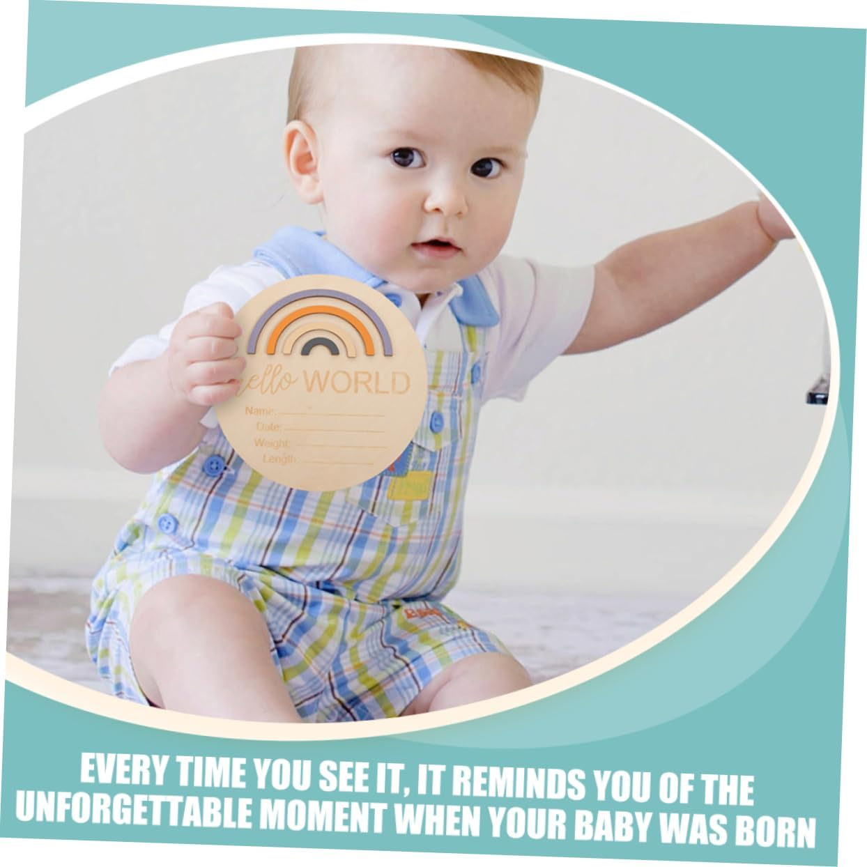 2Pcs Rainbow Pattern Monthly Milestone Cards for Newborn Photography Props Birth Announcement Signs Wooden Discs image number 1