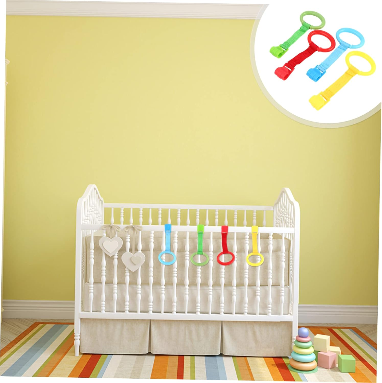 Milisten 4Pcs Portable Baby Pull Ring and Stand up Rings for Nursery Cot, Infant Pull-Up Assistance, Colorful Safe Plastic Pulling Toy for Early Standing Practice image number 4