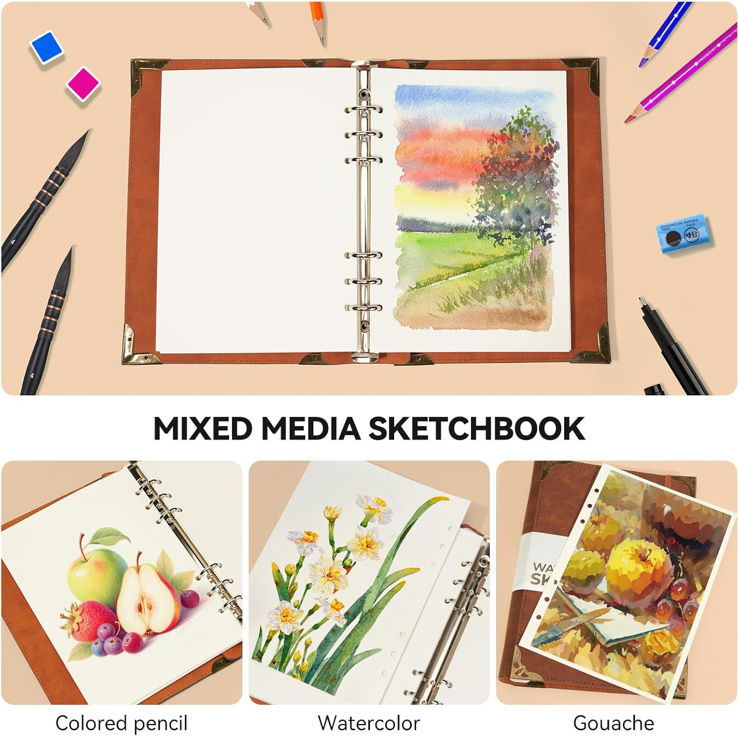 Lightwish Watercolor Sketchbook,100% Cotton Acid Free Watercolor Journal,300Gsm/140Lb Cold Press Watercolor Paper for Artists,Adults,Students,20 Sheets,5.5 * 8.2 Inches Paper image number 1