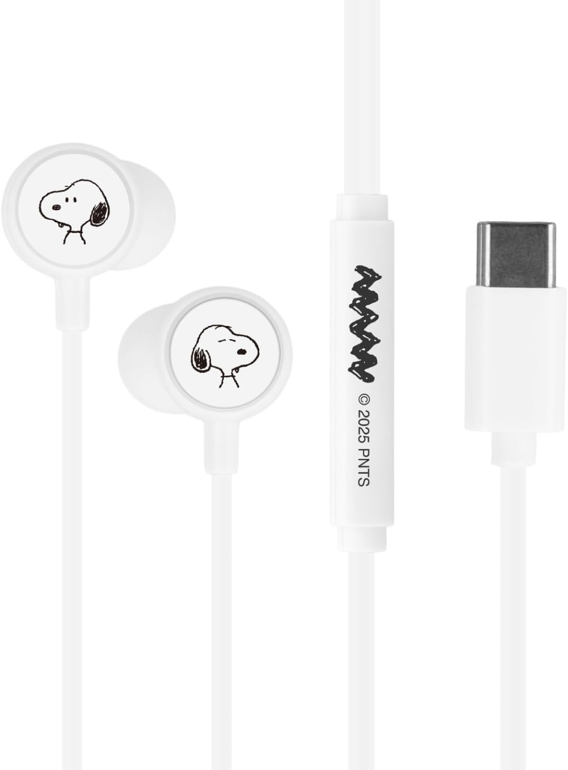 Gourmandies Peanuts Snoopy with Remote Control Microphone USB Type-C Stereo Earphones White SNGG-156WH