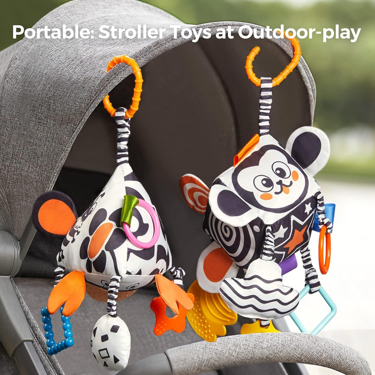 TUMAMA Baby Soft Hanging Rattle High Contrast Toys,Black and White Infant Toys 0-3 Months for Newborn,Baby Hanging Stroller Toy for Toddlers,Soft Sensory Rattles Toys Gift with Wind Chime image number 3