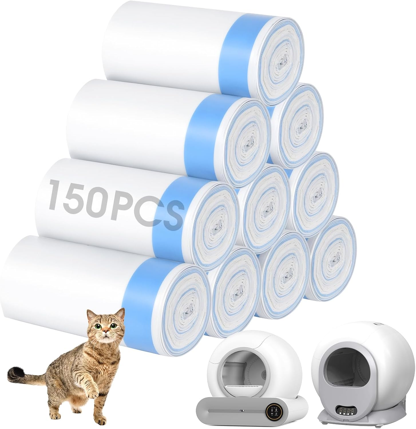 Advwin 150 Count Trash Bags for Automatic Cat Litter Box Self Cleaning, Replacement Extra Large Liners for Robot Box, 10 Rolls Drawstring Waste Bags, 46.5Cm X 45 Cm (10 Rolls/15 Counts) image number 6