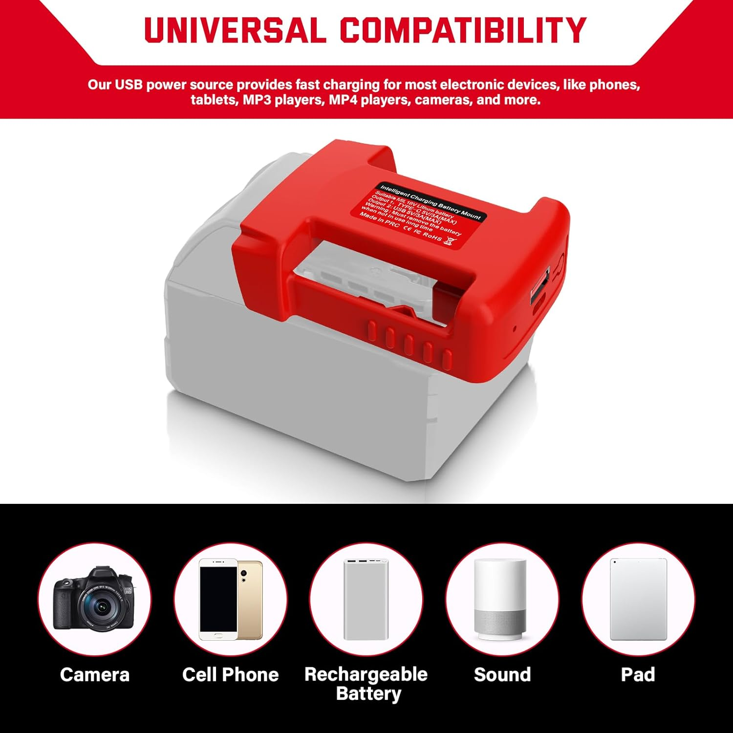 2 Packs USB Charger for Milwaukee 18V M18 Battery, Power Connector with USB and Type-C Charging Interface, Power Wheel Adapter (Adapter Only) - For Mak 18V image number 5