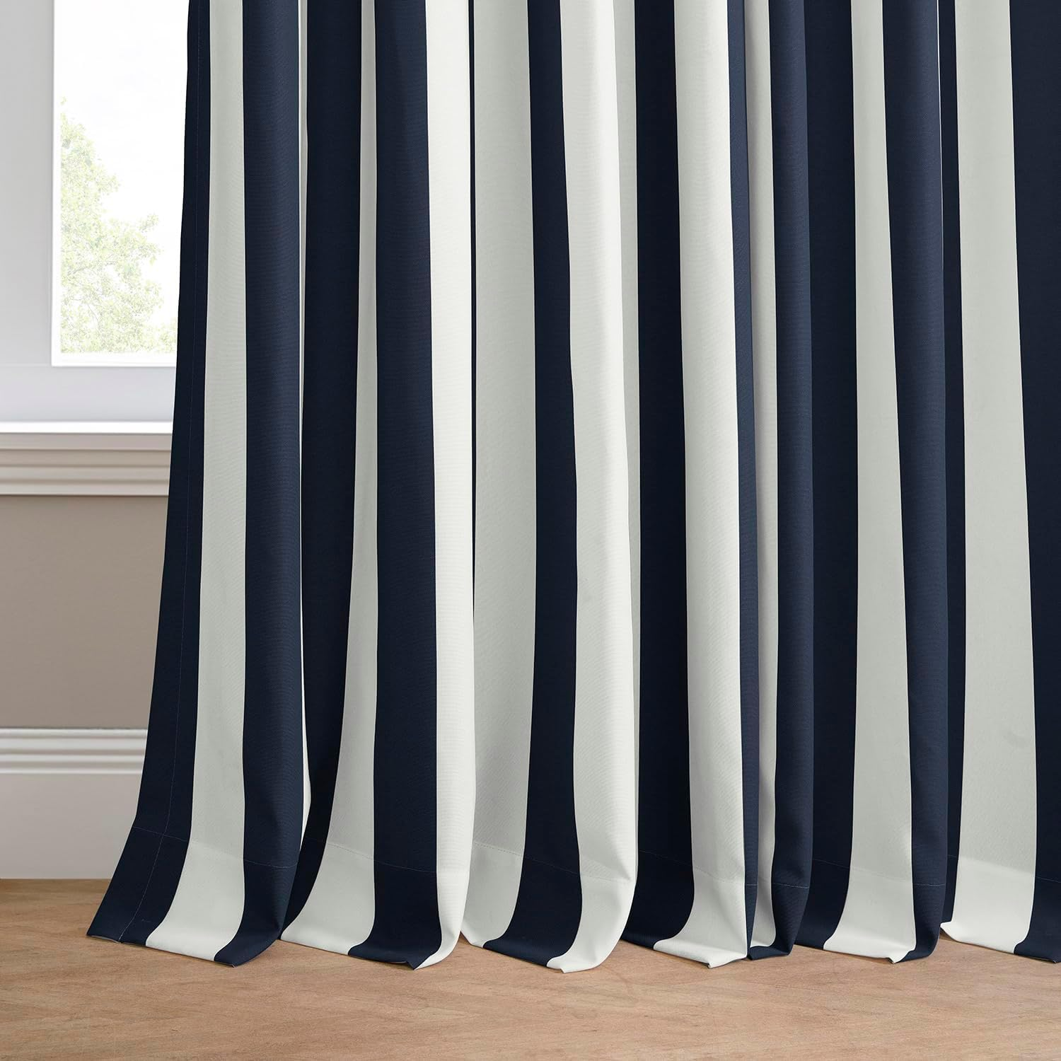 HPD Half Price Drapes Villanova Striped Grommet Outdoor Curtains for Patio (1 Panel) - UV & Water Resistant Light Filtering 200 GSM Polyester Curtains - 50W X 84L, Nautical Navy Blue Stripe image number 3