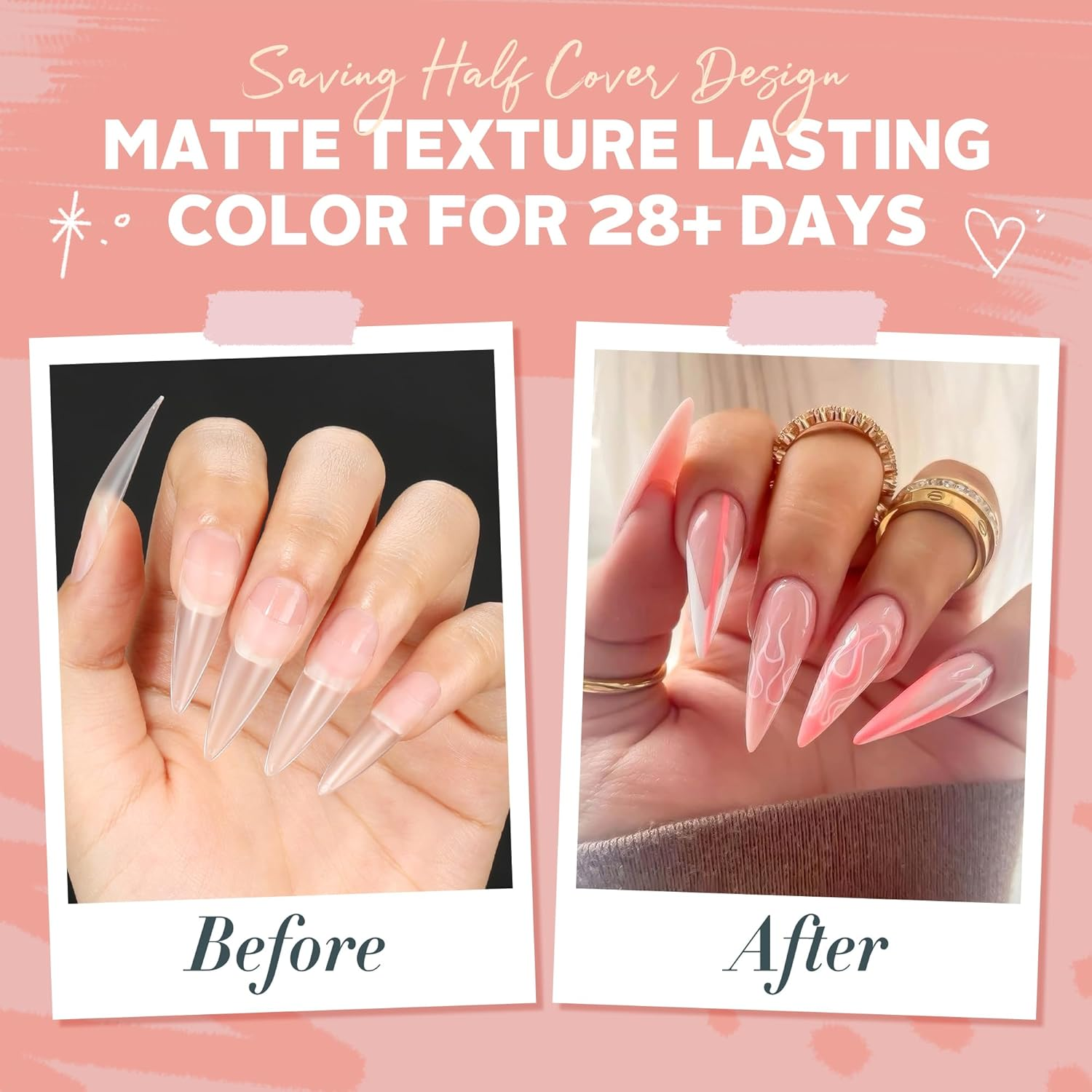 UNA GELLA Stiletto Gel Nail Tips 504Pcs Long Stiletto Almond Clear Curved Nails Tips Half Cover False Fake Nails for DIY Press on Nails Extension Art Salon 12 Sizes image number 5