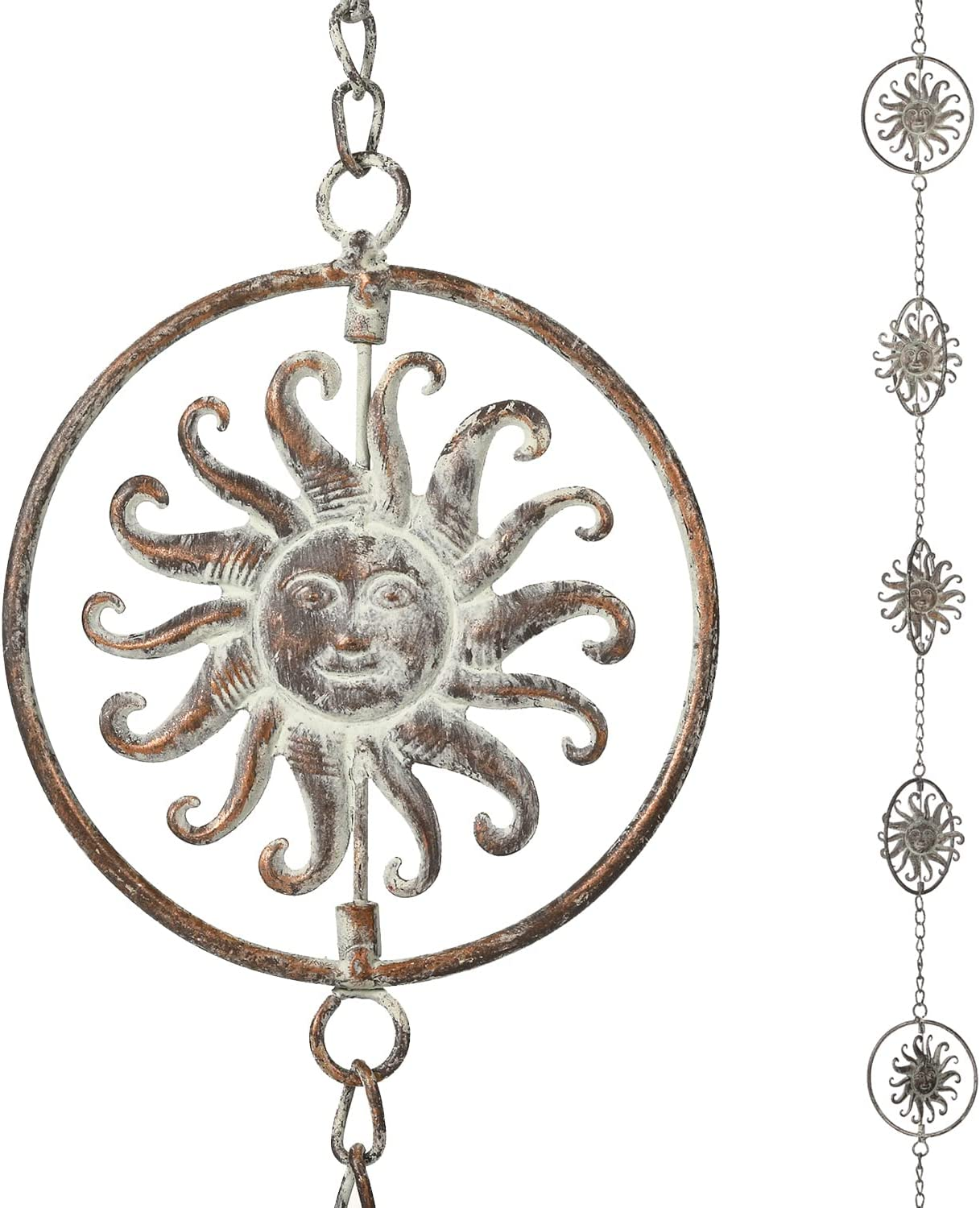 8.5 FT Rain Chain, Rain Chains for Gutters, Metal Rain Chain Downspouts, Circle with Leaves Rain Gutter Chains, Metal Rain Catcher for Outside, Decorative Your House and Garden, Verdigris