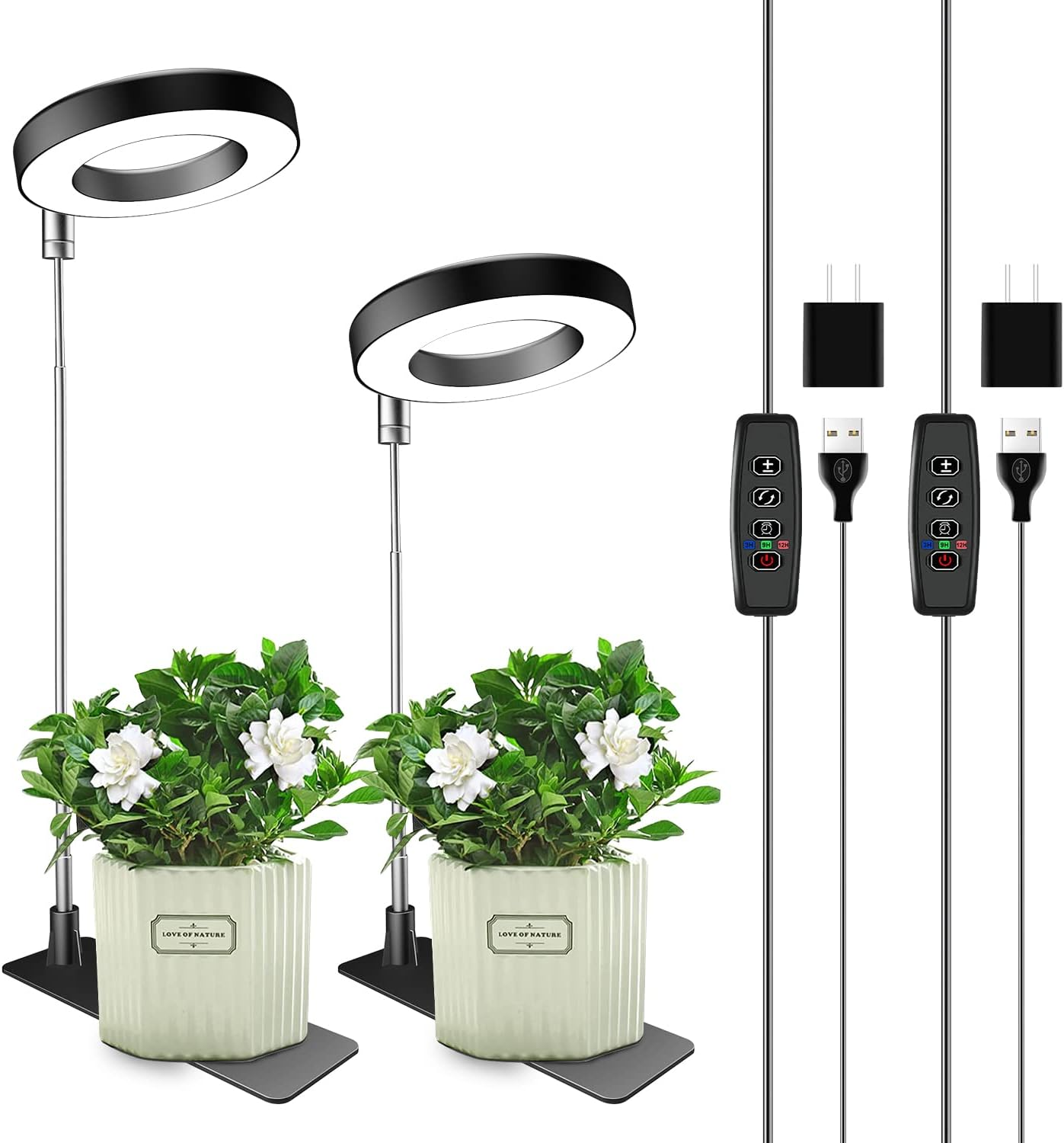 Aokrean Grow Lights for Indoor Plants, 48 LED Full Spectrum Plant Light for Indoor Plants, Height Adjustable Grow Lamp with Base, 3 Optional Spectra, Autotimer 3/9/12 Hours, 10 Brightness, 2 Packs image number 1
