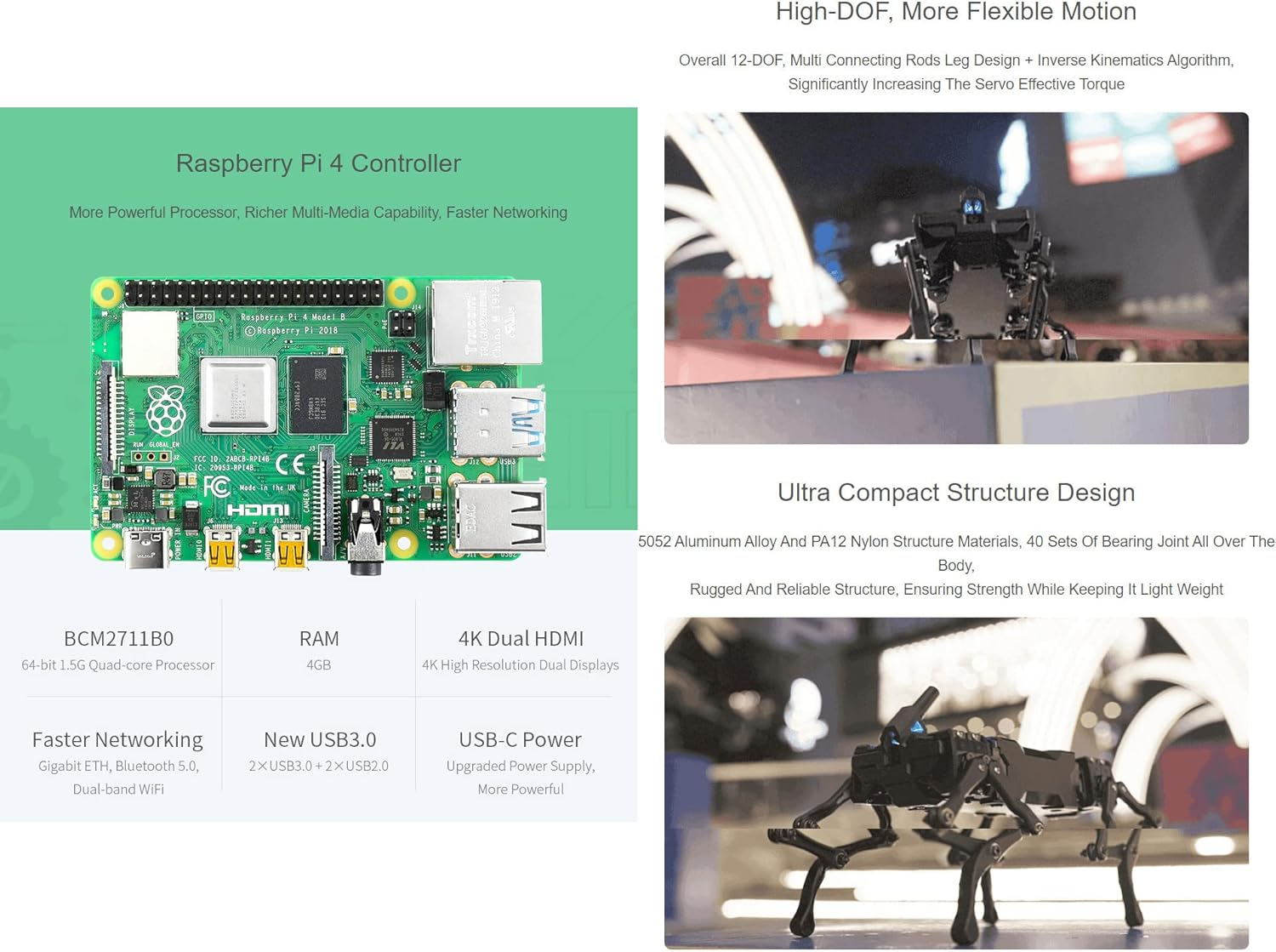 Waveshare WAVEGO 12-DOF Bionic Dog-Like Robot Open Source for ESP32 and PI4B Facial Recognition Color Tracking Motion Detection with Raspberry Pi Extension Holder (22 Items) image number 5