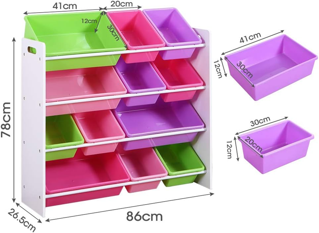 Levede Kids Display Shelf & Toy Box, Toy Storage Organizer, Removable 12 Plastic Bins image number 2