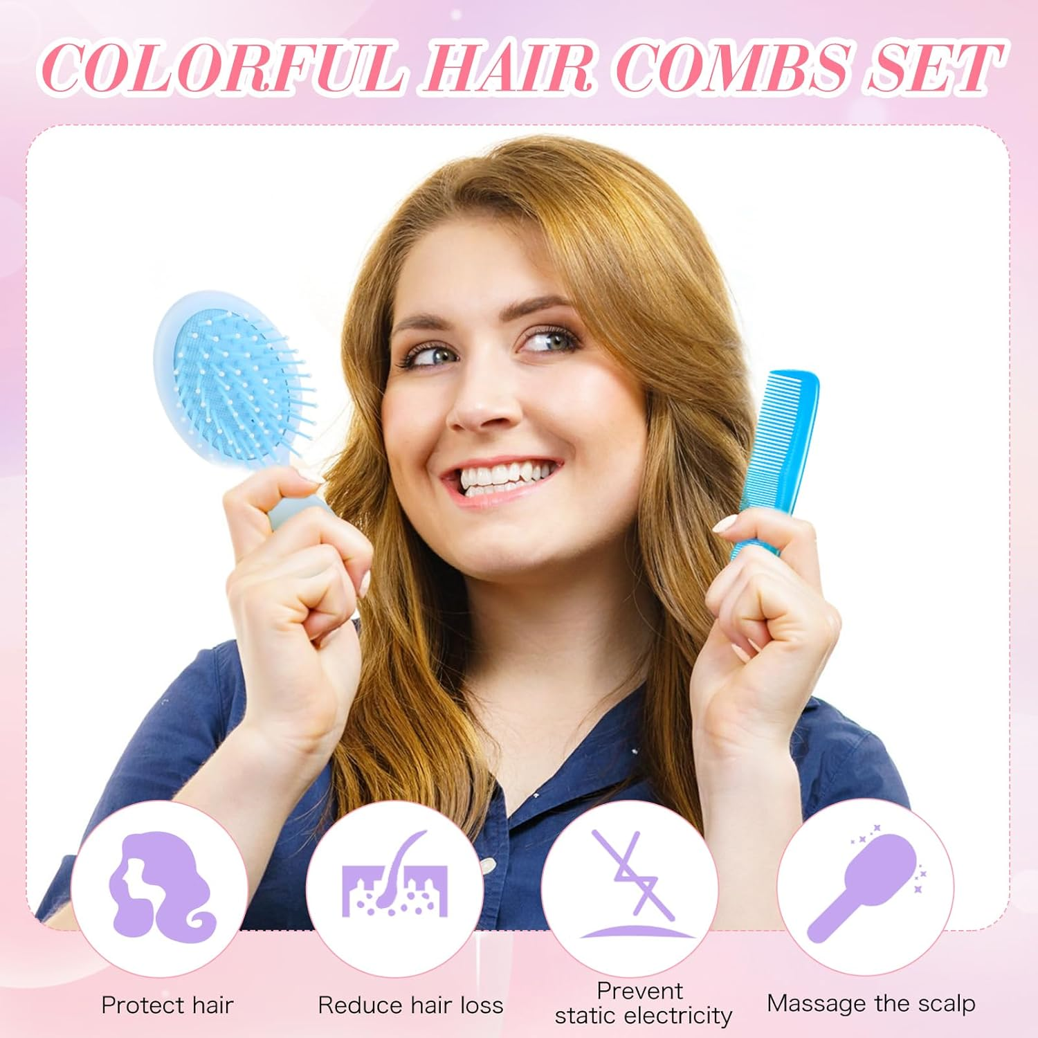 12 Pack Wet Small Hair Brush Hair Combs Set, 6 Detangler Mini Hair Brush Detangling Travel Hair Brush 6 Plastic Fine Wide Hair Combs for Women Men Kids Toddler Girls Baby Curly Hair (Bright Color) image number 5