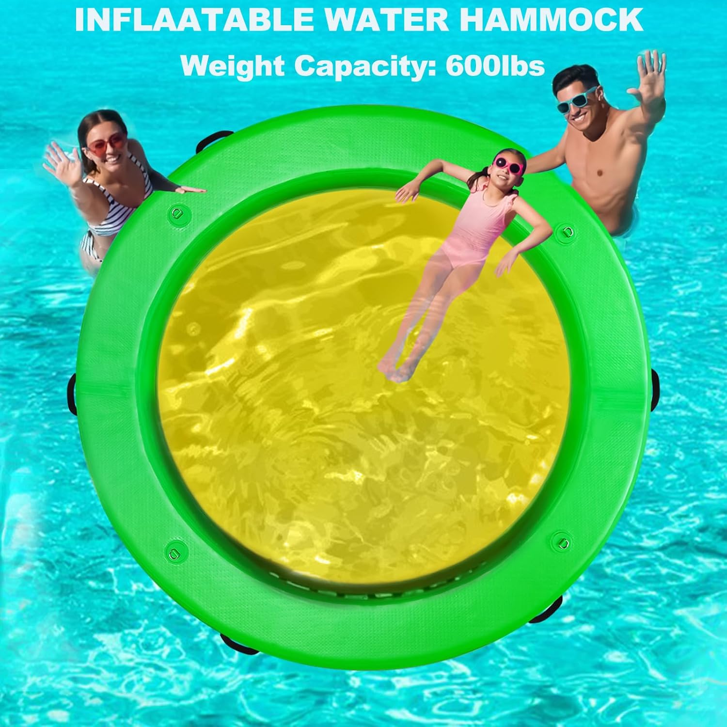 8FT Inflatable Dock round Floating Island with Mesh, Lounge Inflatable Water Hammock Pool Float Ring for Lake - Mint Green - Pink image number 5