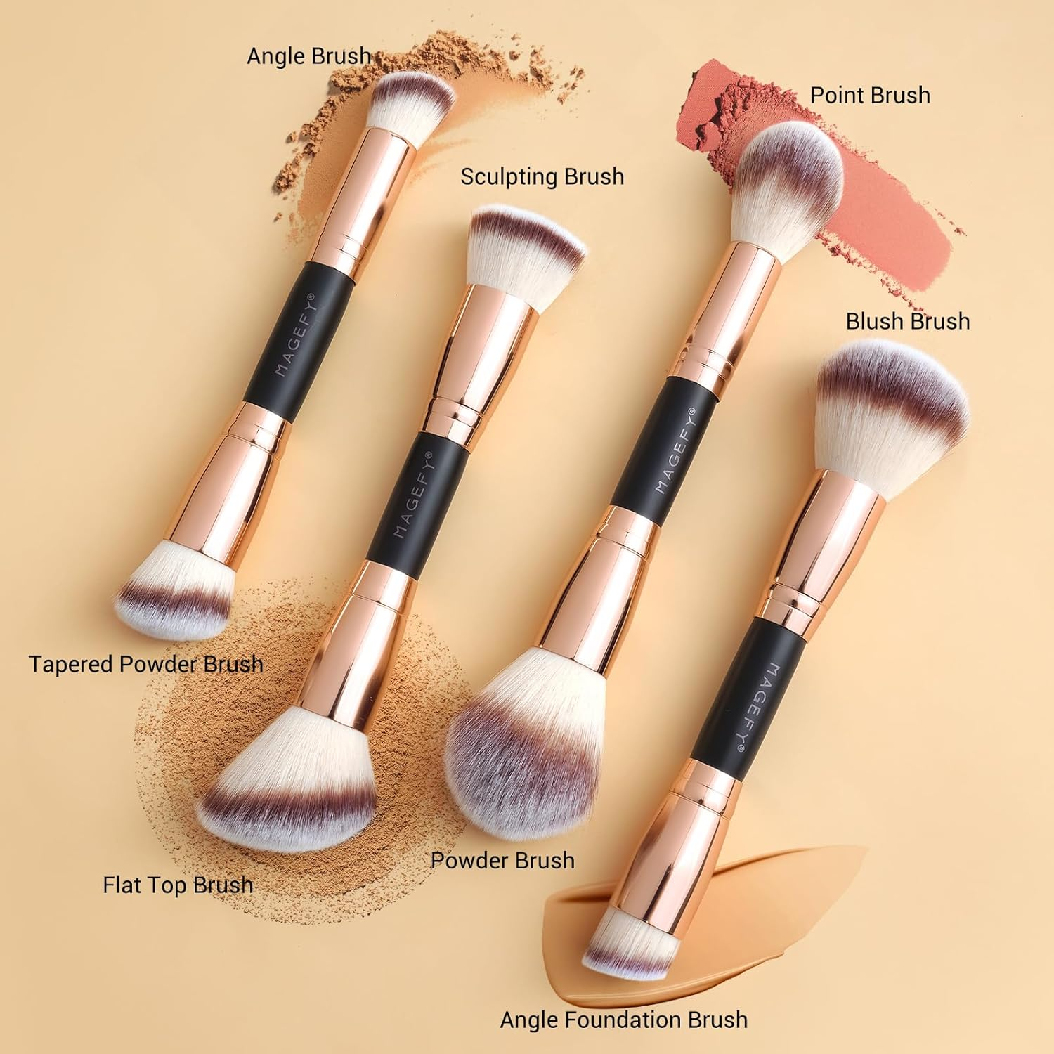 MAGEFY 12Pcs Makeup Brushes with Bag, Double-End Multi-Functional for Foundation Powder Blush Eyeliner Eyeshadows Makeup Brush Set with Gift Box (Black Gold) image number 2