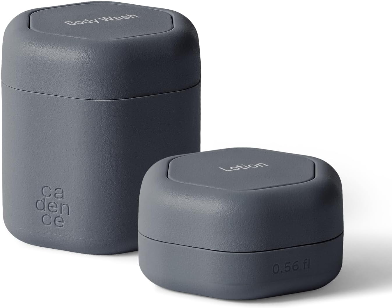 Cadence Travel Containers - 2 Piece Body Care Capsule Set - Magnetic Containers W/ Lids - Carry on Travel Essentials for Women/Men - 1 Small & 1 Medium Capsule - Body Wash & Lotion Labels - Evergreen