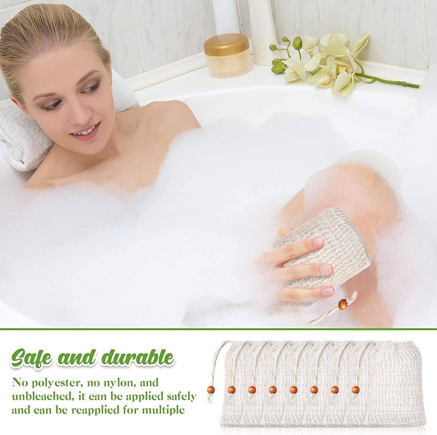 Tuperoymse 36 Pack Soap Exfoliating Bags,Soap Saver Made Sisal Mesh Soap Bag Bar Soap Bag with Drawstring for Bath & Shower Use image number 2