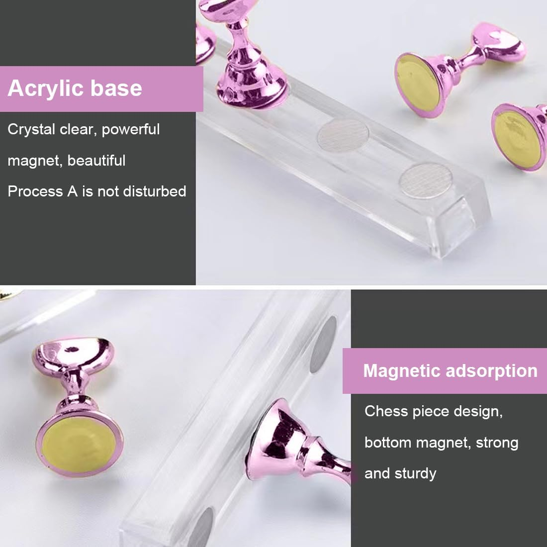 OUDQFCJ Set of 2 Nail Stands for Press-On Nails Display Acrylic Nails Art Practice Stand Nails Tips Holder DIY Nail Art Stand for False Nail Tips Manicure Tool Pink image number 2