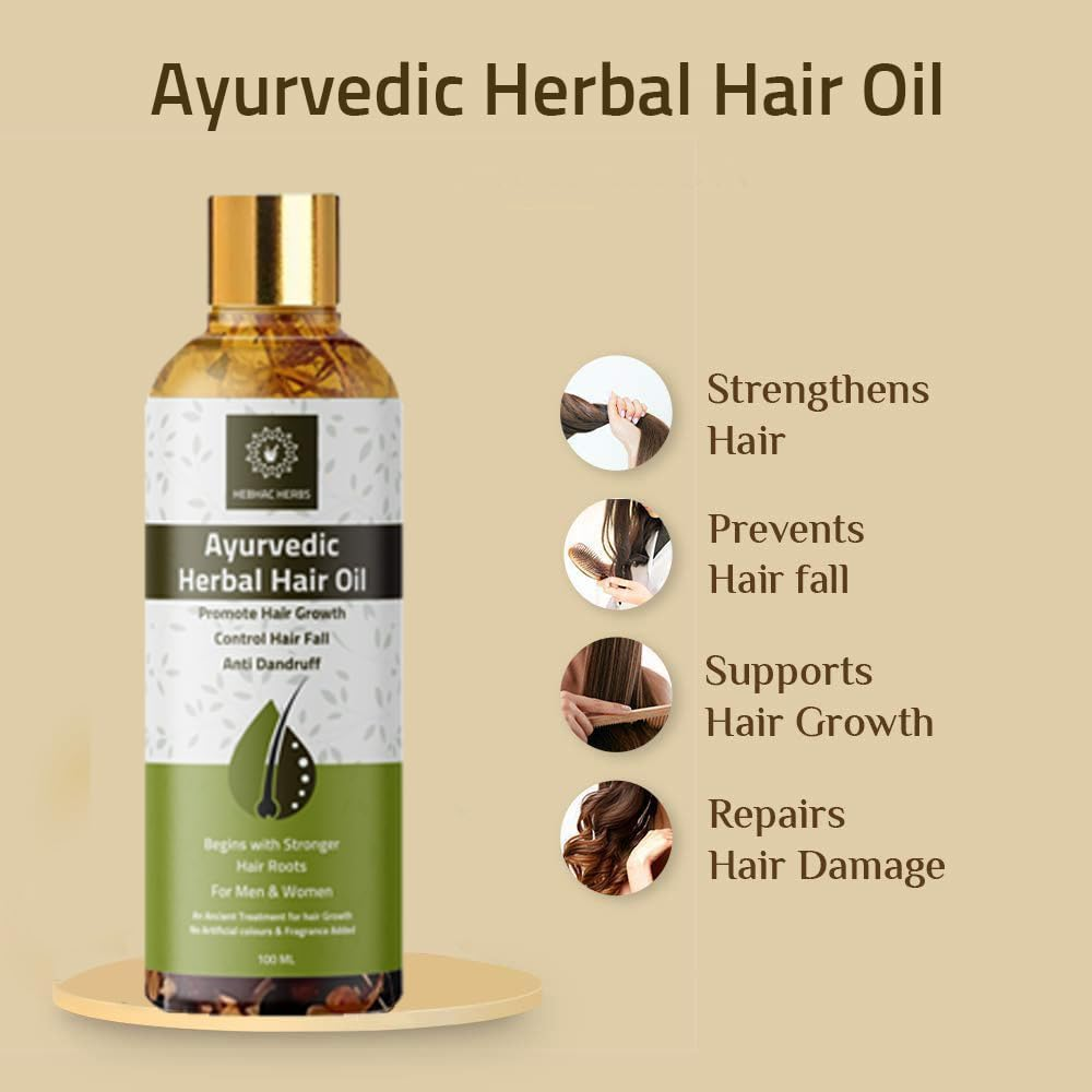Ayurvedic Herbal Hair Oil Made with 21 Ayurvedic Herbs to Enhance Health, Multipurpose Hair Growth and anti Dandruff, Hair Fall Control, Thick and Long Hair by Hebhac Herbs (100Ml) image number 4