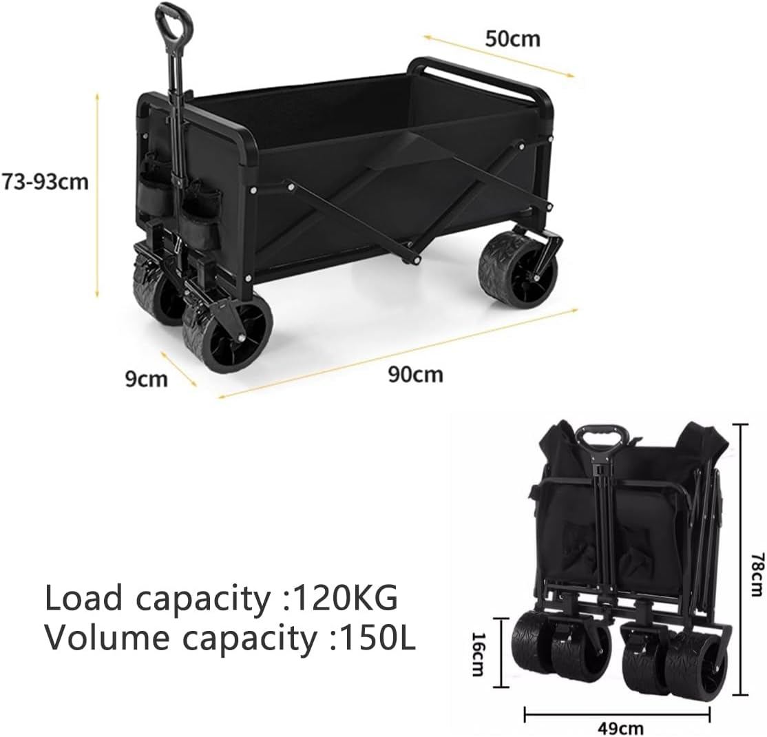 Collapsible Wagon Cart Foldable - Portable Heavy Duty Folding Beach Wagons with Wheels - Outdoor Utility Carts for Groceries, Shopping, Camping, Sports, Garden with Large Capacity - Black image number 2