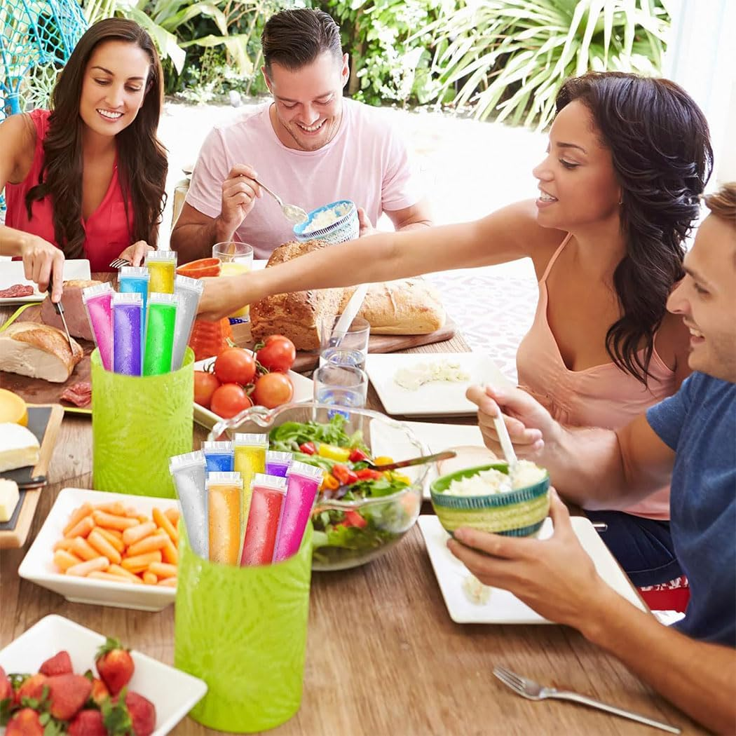 Aufondof 100Pcs Popsicle Bags, 11X2 Disposable Ice Popsicle Mold Bags for DIY Ice Pops, Yogurt, Juice & Fruit Smoothies Ice Pop Pouch with Silicone Funnel image number 4