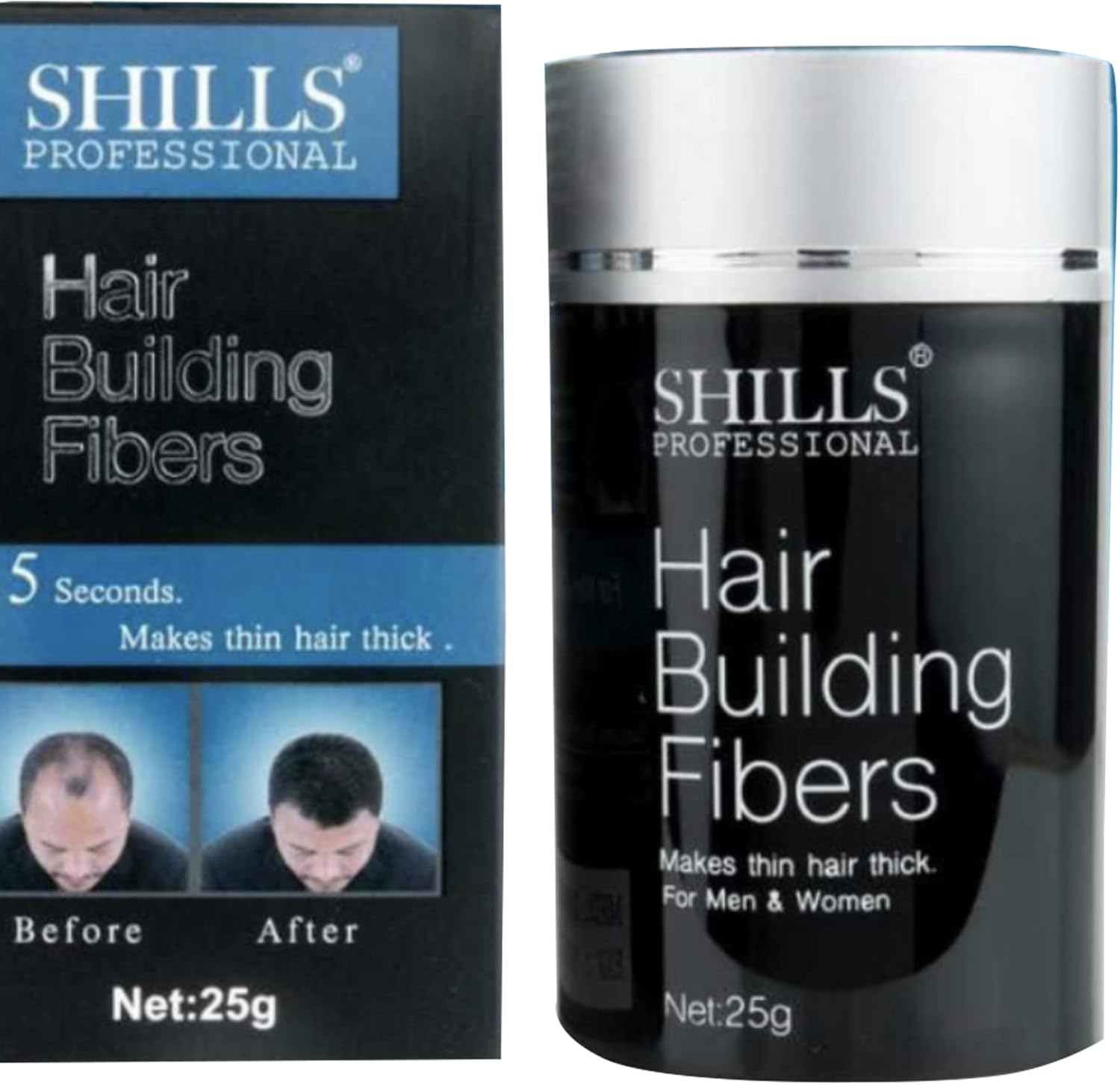 Shills Professional Black Hair Building Fibers Men,Women Fibers for Hair Loss Coverage (Net 25G) image number 1