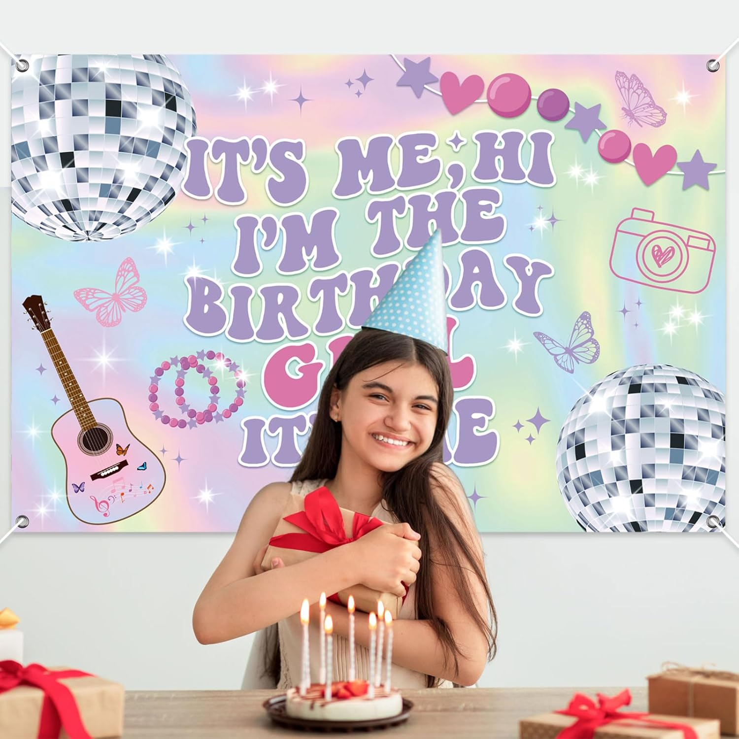 It'S Me Hi I'M the Birthday Girl It'S Me Backdrop, Iridescent Birthday Backdrop for Girls Music Superstar Birthday Banner Perfect Birthday Decorations for Outdoors Indoors image number 6