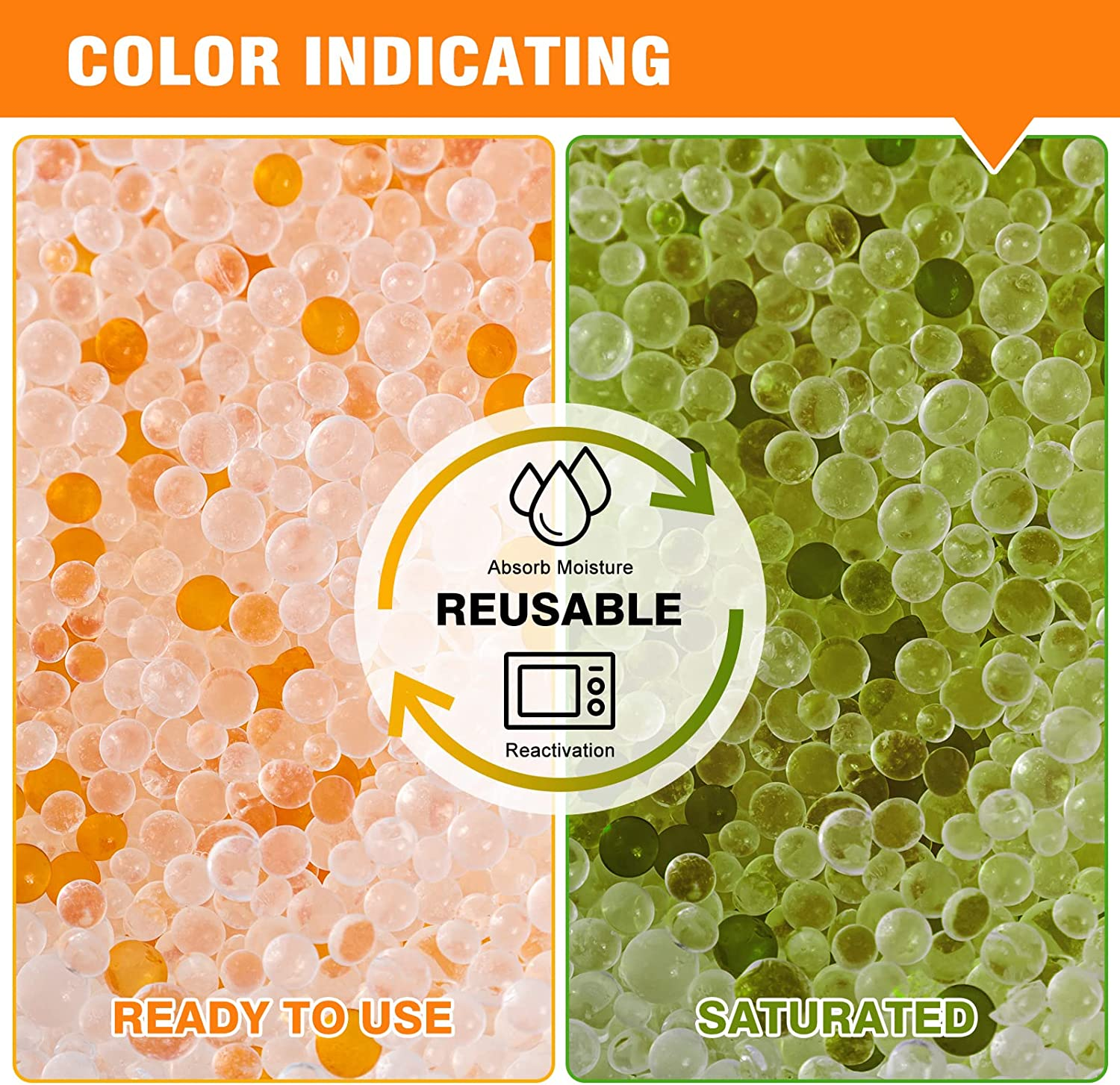 Durimoiy 5.2 LBS Silica Gel Beads Reusable Indicating Desiccant Beads Silica Gel Desiccant for Electronic Drying, Cabinet Storage (Industry Standard 2-4 Mm)