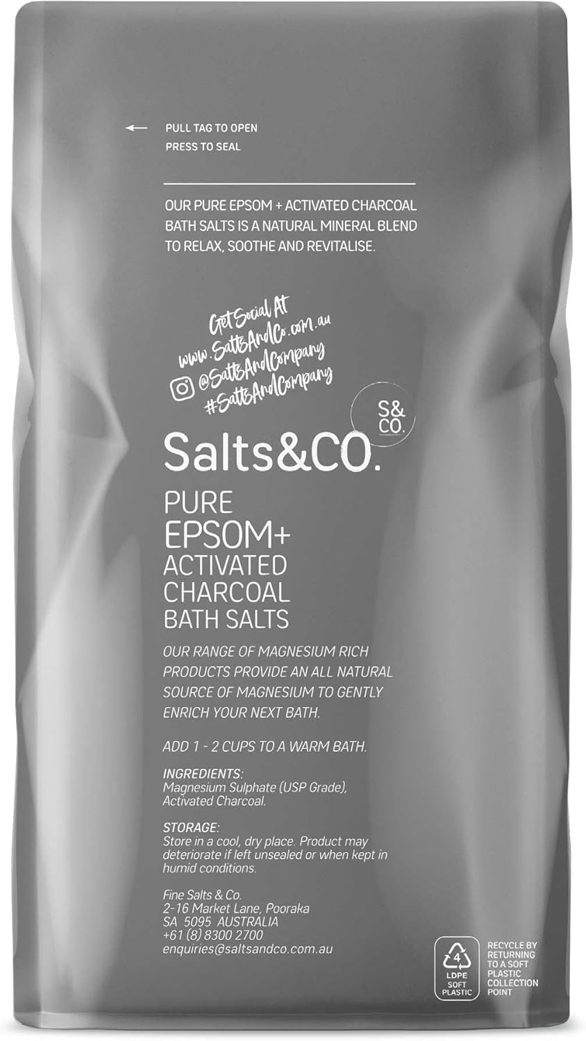 Salts & Co. Pure Epsom and Activated Charcoal Bath Salts 1 Kg (Pack of 2) image number 2