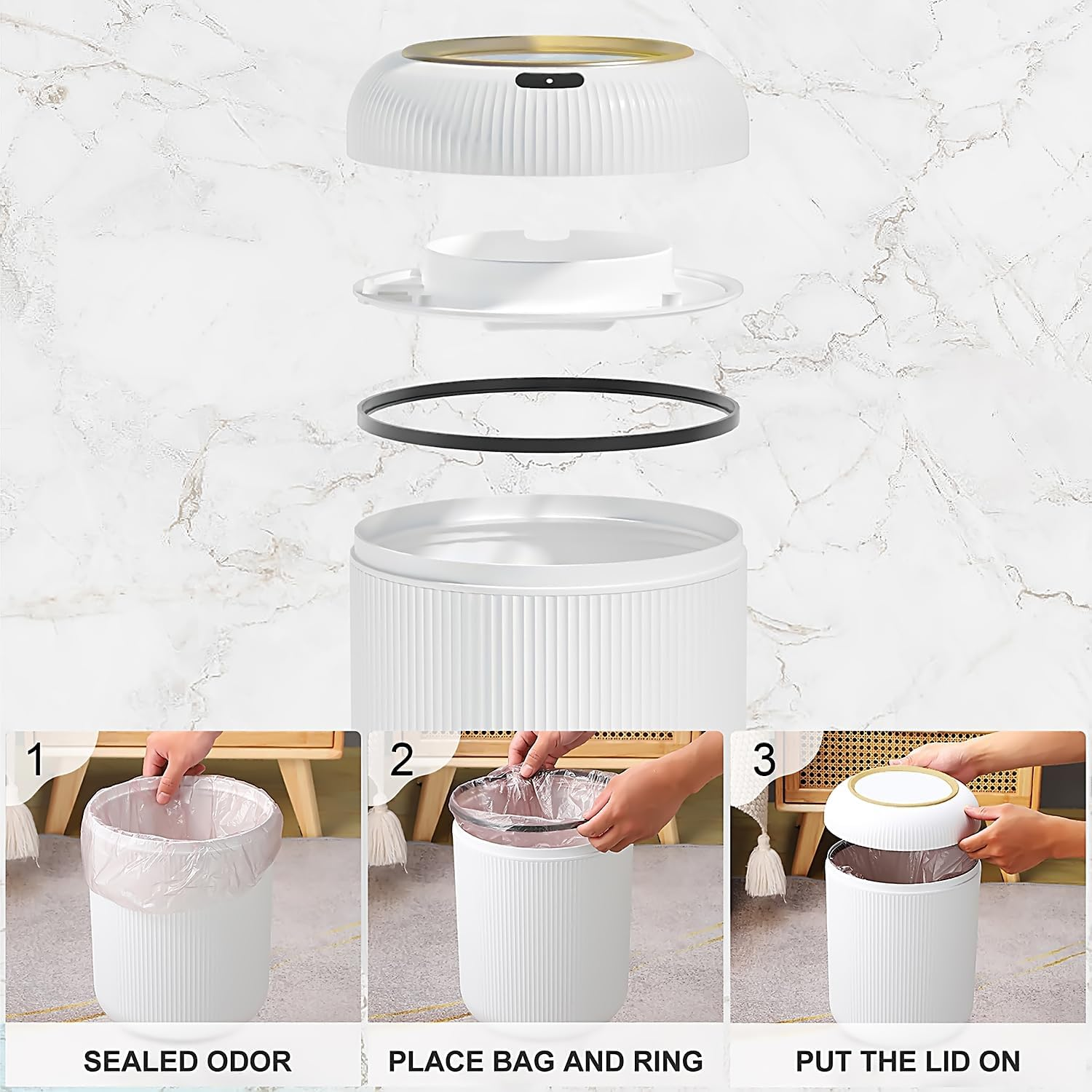 ​Cyperever Kitchen Bin & Bathroom Bin with Sensor - 3 Gallon/11L Automatic Touchless Rubbish Bin, Smart Trash Can with Lid for Office/Bedroom, Small Garbage Bin (White)​​ (Standard) image number 2