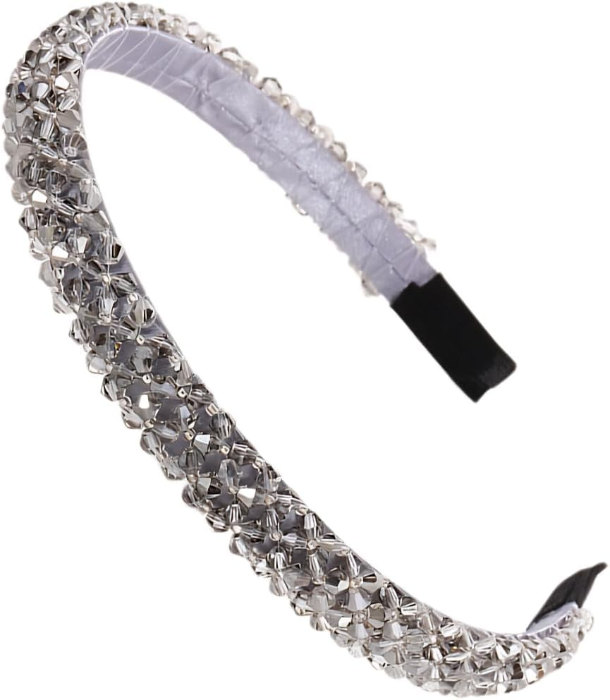 Casualfashion Sparkle 4 Rows Crystal Rhinestone Headbands Beaded Hair Hoop Band (Grey)