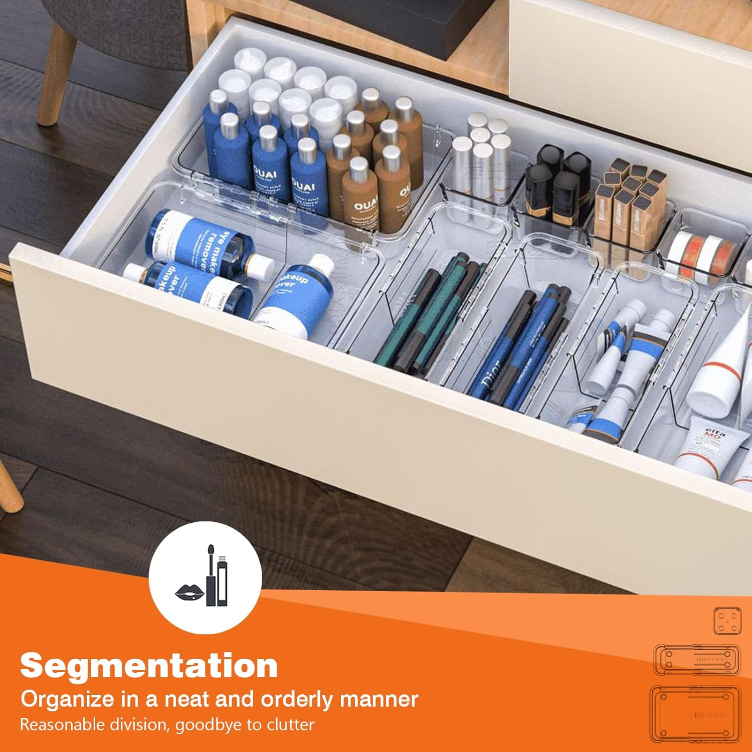 25 Pcs Adjustable Clear Plastic Drawer Organiser Set, 4 Sizes Desk Drawer Divider Organizers and Storage Bins for Makeup, Jewelry, Gadgets for Kitchen, Bedroom, Bathroom, Office image number 3