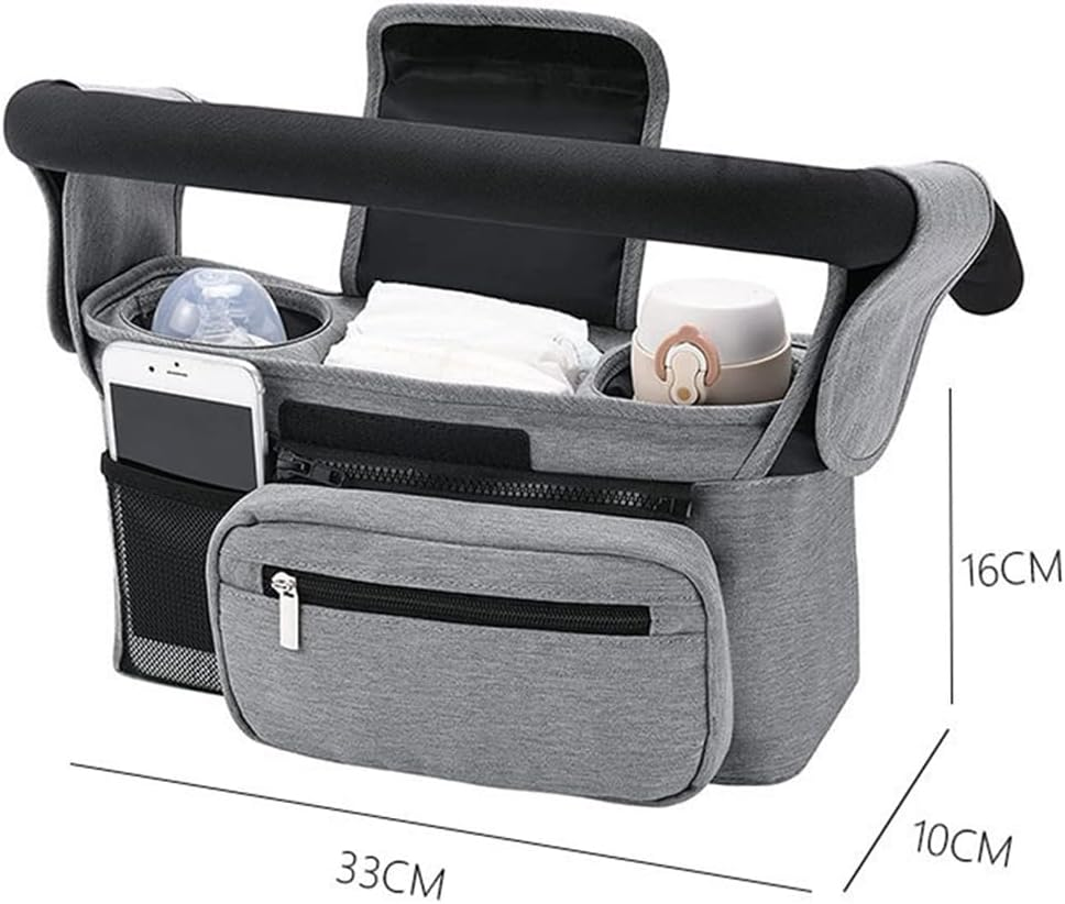 Universal Stroller Organizer,Multifunctional Storage Bag,Item Storage Container,Stroller Caddy Fits, Organizer Bag with Hooking,Detachable Shoulder Straps,For Diapers,Toys,Snacks (Grey) image number 3