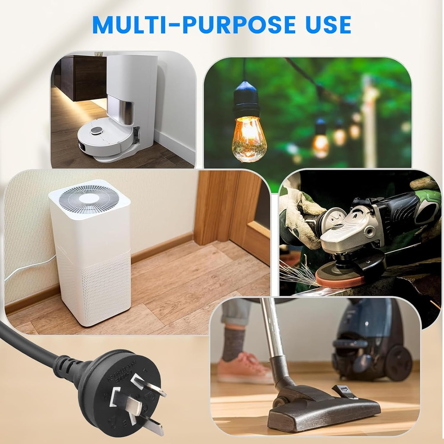 1-To-2 Power Extension Cord, 3 Prong Splitter with On/Off Switch, 34CM Short Extension Cord, Heavy Duty, 10A 2500W Max, AC110-250V image number 4