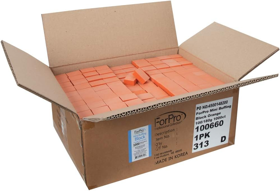 Forpro Mini Buffing Block, Orange, 100/180 Grit, Double-Sided Manicure & Pedicure Nail Buffer, 1.5&rdquo; L X 1&rdquo; W X .5&rdquo; H, 1000Count image number 1