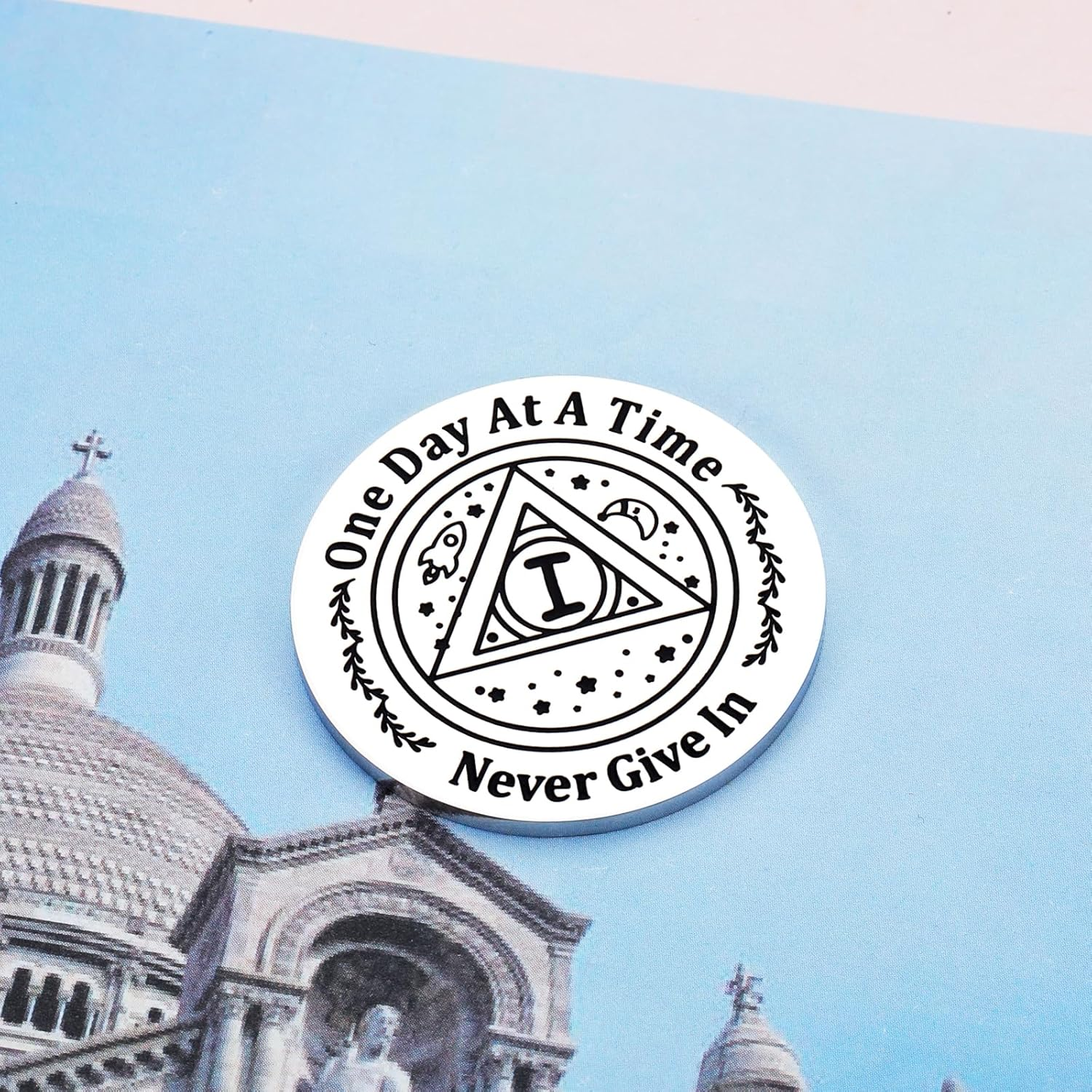 1 Year Sobriety Token, Boys Stress Relief Gifts, Sobriety Gifts for Men Women, Aa Medallions, One Year Sober Gifts for Him, Recovery Gifts Alcoholics Anonymous Gifts, Cancer Survivor Gifts, Silver image number 3