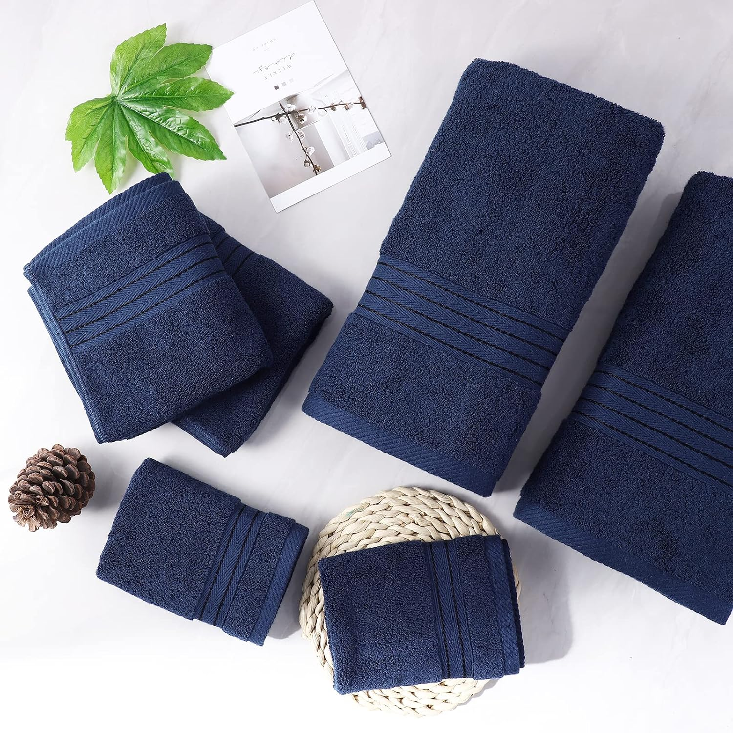 COZYART Navy Blue Bath Towels Set, Turkish Cotton Hotel Towels for Bathroom, Bathroom Towels Set of 6 with 2 Bath Towels, 2 Hand Towels, 2 Washcloths, 650 GSM 6 Piece Towel Set image number 2
