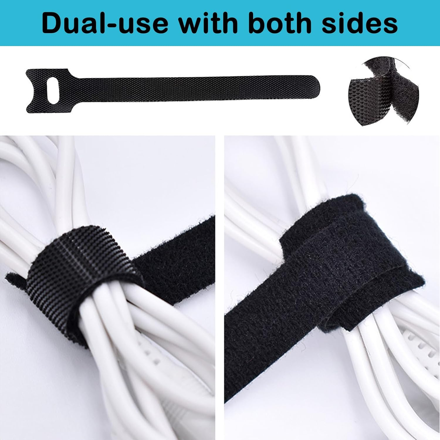 100 Pcs Reusable Cable Ties, T-Type Adjustable Hook & Loop Fastener Straps, Cable Management Straps for Electrical Cable & Wire Organizer (Black, 150Mm X 12Mm) image number 2