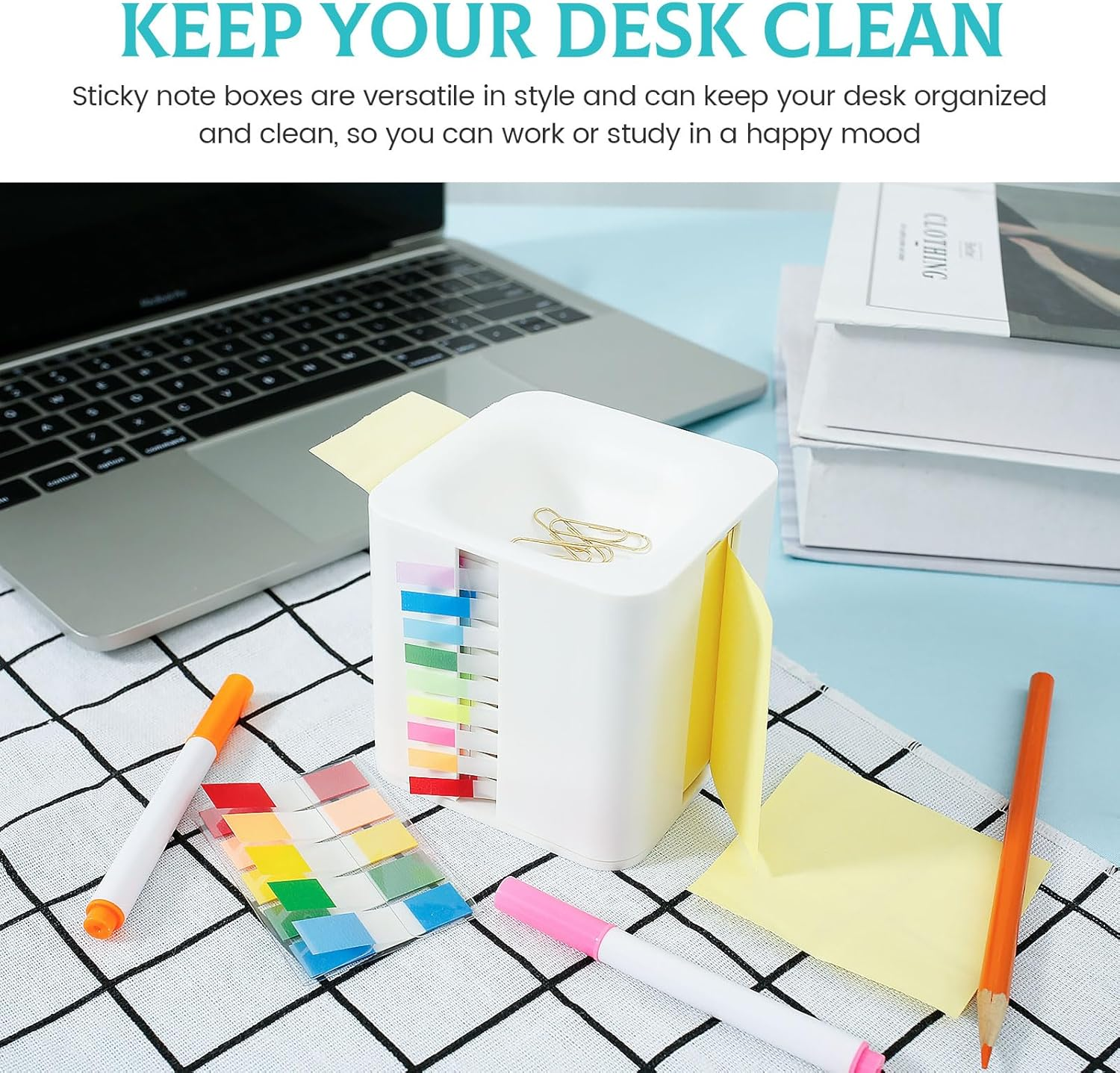 Note Dispenser, Sticky Note Holder Sticky Note Pad Holder Plastic Desktop White Sticky Note Container Office Supplies for Office Home Classroom Desk image number 3