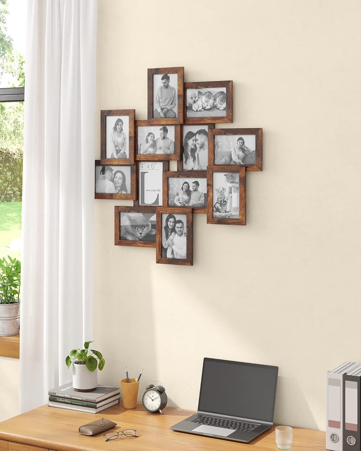 SONGMICS Picture Frame Collage for 12 Photos in 4X6, Picture Frames, Photo Frame Set, Glass, Assembly Required, Wall-Mounted, Family Photos, MDF, Rustic Brown RPF022X01 image number 2