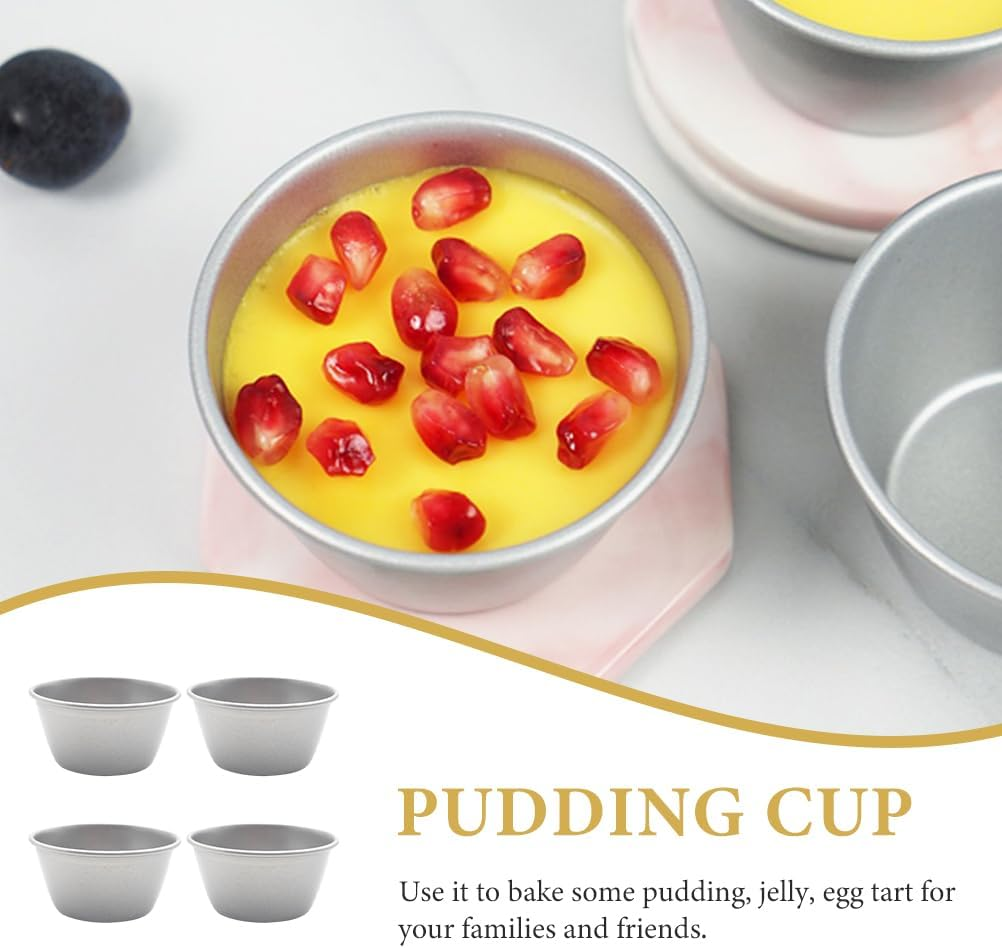 4Pcs High-Carbon Steel Pudding Molds Nonstick Baking Cups for Muffins and Easy Release Bakeware Set image number 4