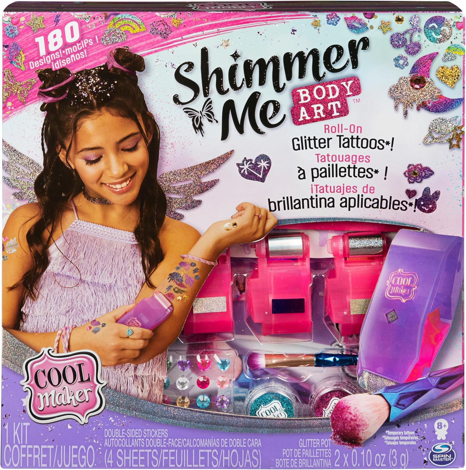 Cool Maker, Shimmer Me Body Art with Roller, 4 Metallic Foils and 180 Designs, Temporary Tattoo Kids Toys for Ages 8 and Up