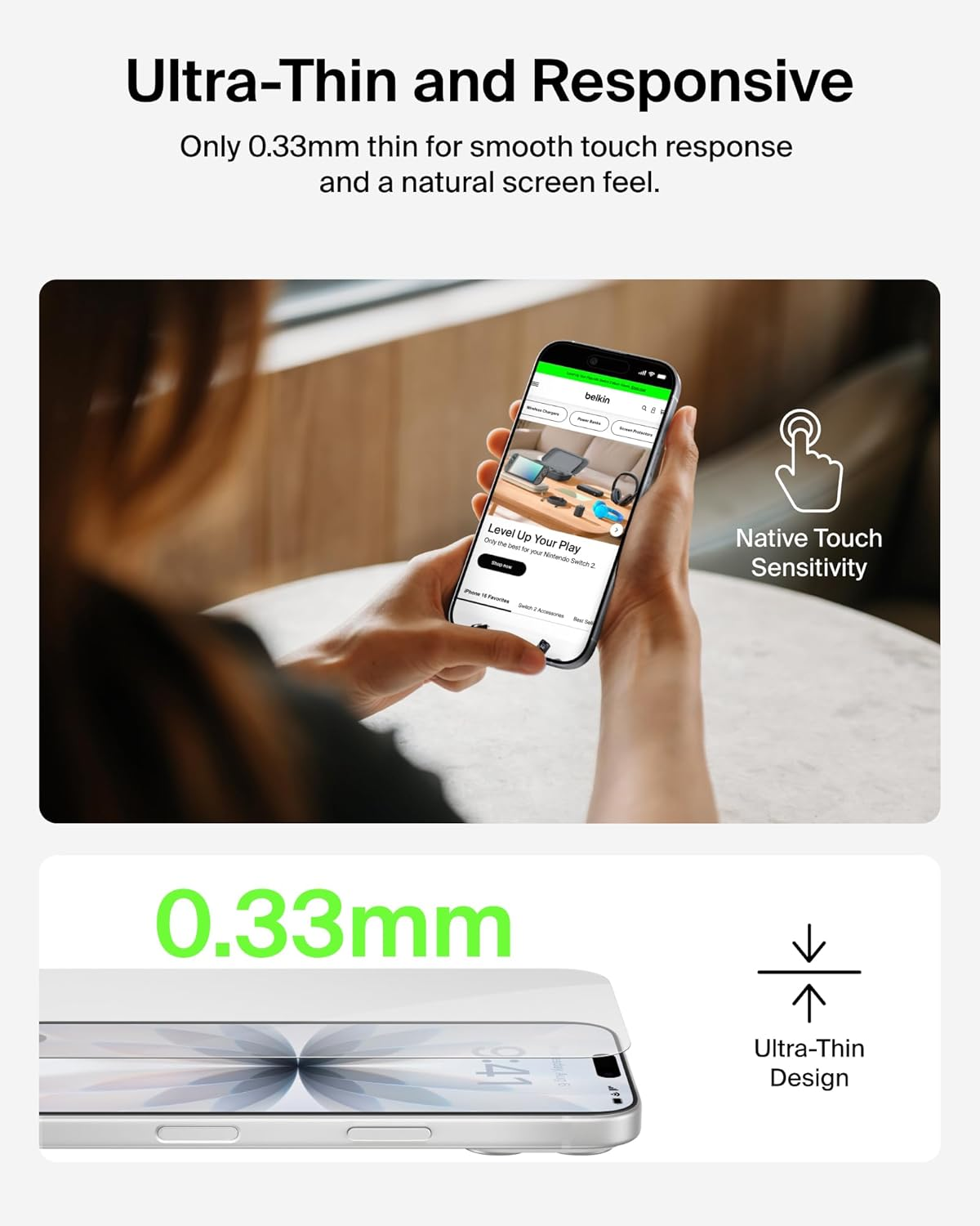 Belkin Screenforce Temperedglass Screen Protector for Iphone 17 Scratch-Resistant Impact Protection W/Included Easy Align Tray for Bubble Free Application image number 4