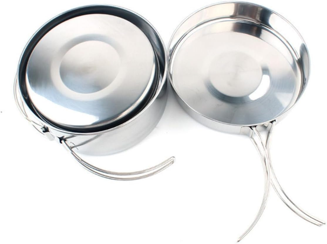 Kisangel 4Pcs Stainless Steel Pot Set Camping Cookware Pan for Outdoor Hiking Person Portable Cooking Supplies Combination Set image number 2