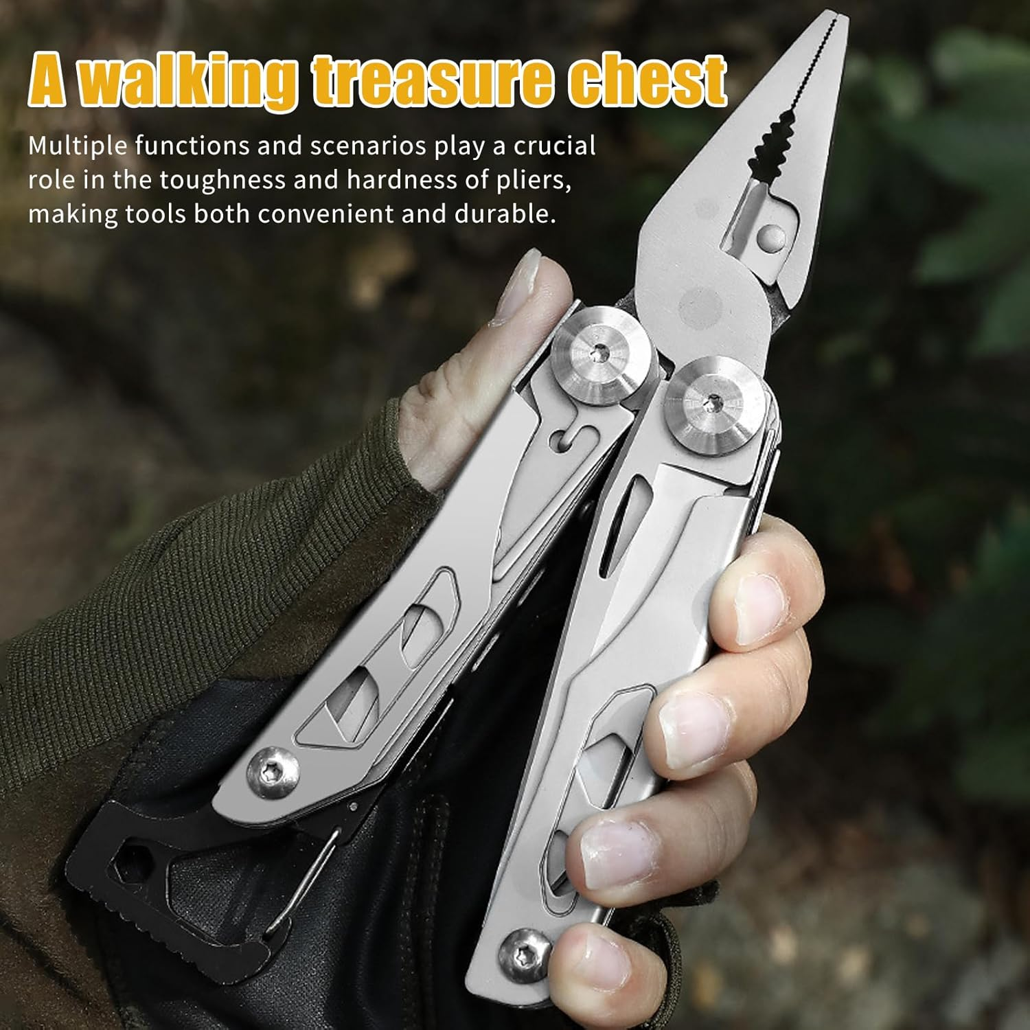 Multitool Pliers and Scissors, 13 in 1 Stainless Steel Portable Foldable Pocket Multi Tool, anti Slip Mini Camping Tool for Screwdriver, Bottle Opener (With Belt Clip) - With Belt Clip image number 4