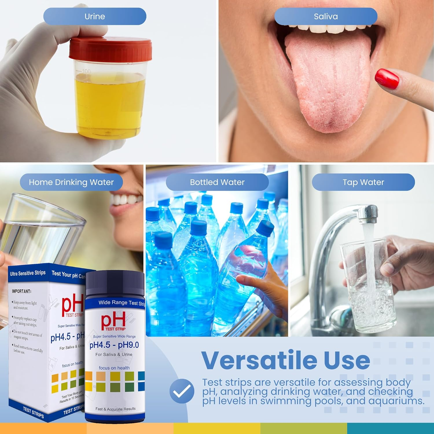 Ph Test Strips for Testing Alkaline and Acid Levels, Track & Monitor Your Ph Level Using Saliva and Urine at Home, Get Highly Accurate Results in Seconds, 4.5-9.0 Range image number 1