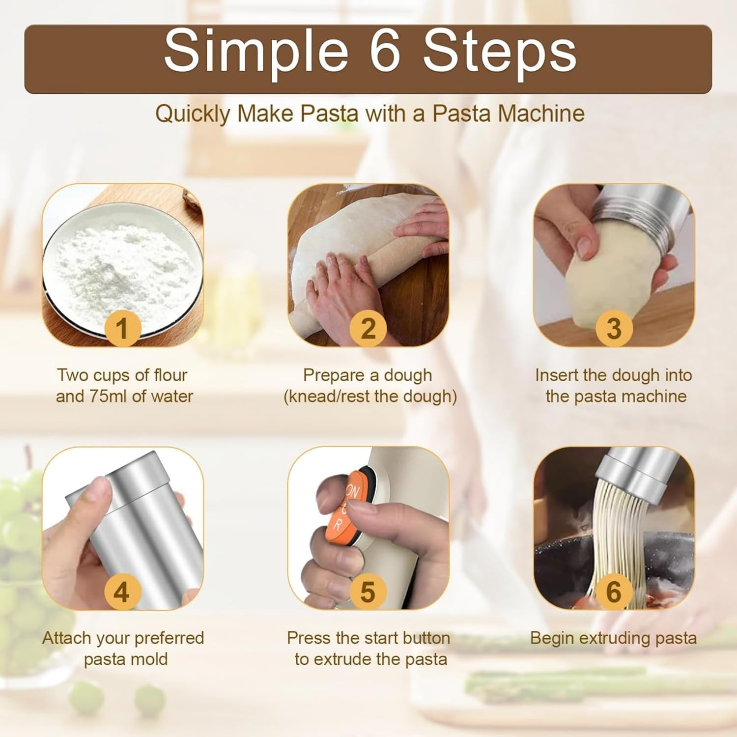 Electric Handheld Pasta Maker Machine Cordless Automatic Noodle Spaghetti Extruder with Dough Roller Press Mixer Attachment for Ramen Homemade Pasta Making DIY Homemade image number 4