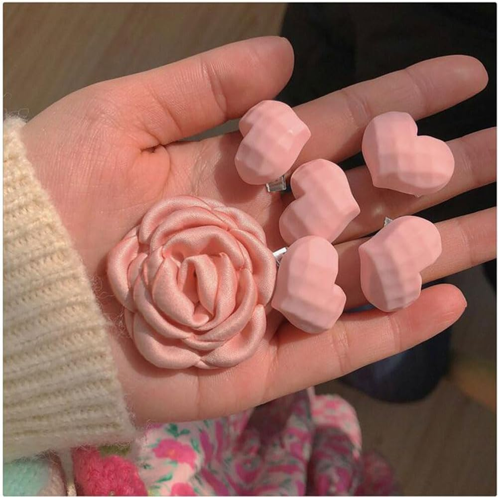 Pink Hair Accessories for Girls Decorative Hair Clip Set Heart Flower Hair Clips Wedding Barrettes for Women'S Hair Decorations Alligator Clips for Hair Barrettes for Women 6Pcs image number 2
