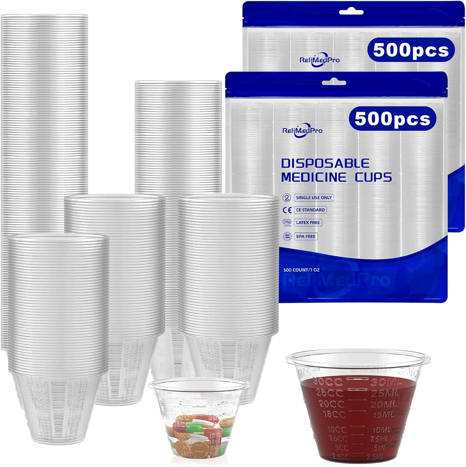Disposable Medicine Cups Graduated, Bulk Pack of 1000, 1 Oz (30Ml) Small Plastic Measuring Cup for Liquid Medication, Paint, Epoxy, Pill and Resin image number 4