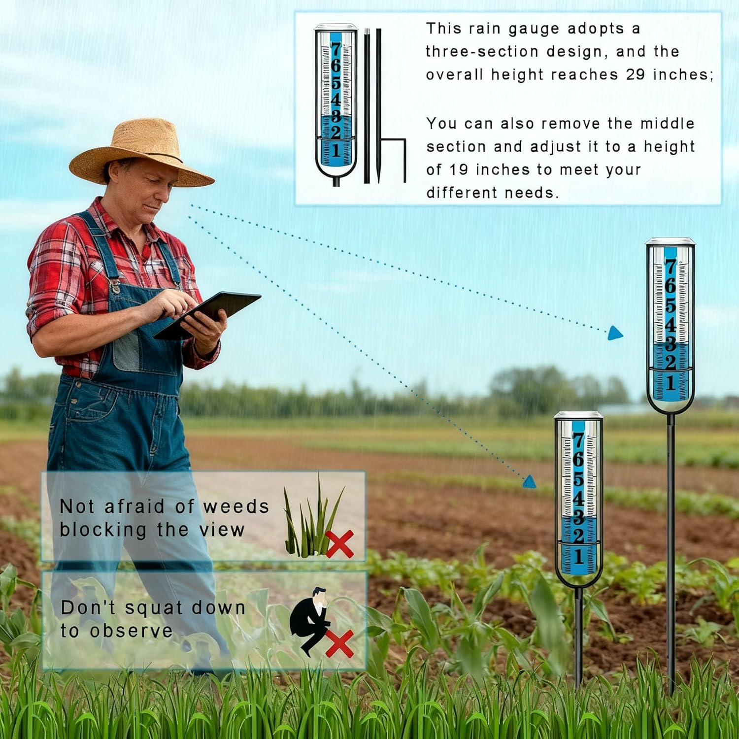 Upgraded Freeze-Proof Rain Gauge Outdoor &ndash; Heavy-Duty Cast Iron Frame, Thickened Transparent Tube, Detachable & Adjustable for Lawn, Garden, Yard &ndash; Accurate Water Rain Meter ﻿