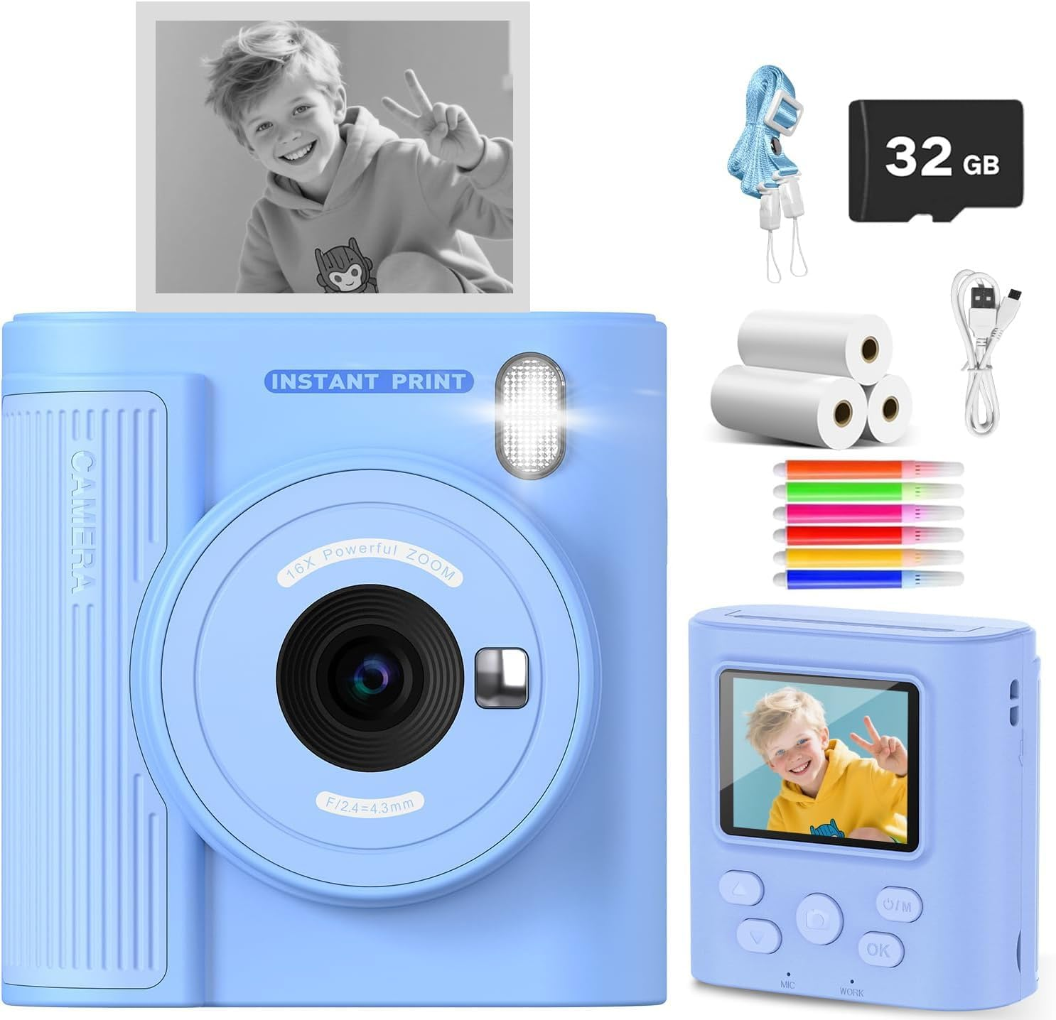 ZONEY Instant Print Camera for Kids, Birthday Gifts for Girls Boys,1080P Kids Digital Camera with Dual Camera Toys for 4 5 6 7 8 9 10 Year Old Girl with 32GB SD Card(Purple)