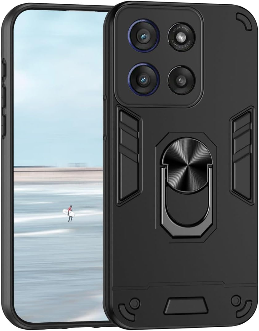 UPLAI Case for Motorola Moto G56, Slim Military Grade Shockproof Armour Mobile Phone Case with Magnetic Stand, Premium PC + TPU Bumper Durable Protective Case, Black